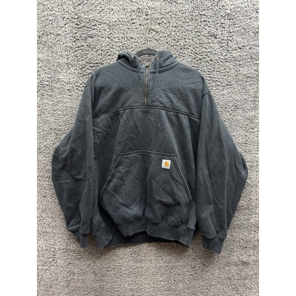 Carhartt Fleece Paxton 1/4 Zip Hooded Pullover Sweatshirt Black Mens Size XL